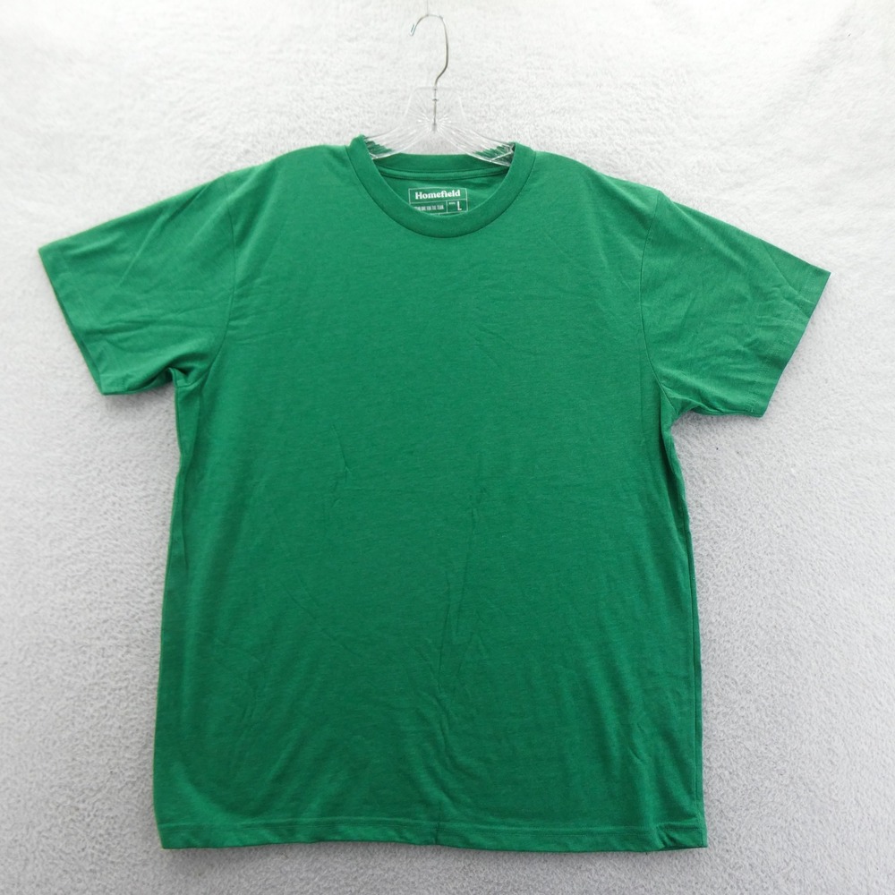 Homefield Shirt Mens Large Solid Green Short Sleeve‎ Cotton Blend Crew Neck